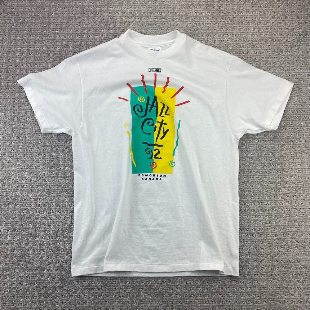 Vintage Hanes Beefy Tee 90s Shirt Men Large L White Jazz City 92 Edmonton 1992